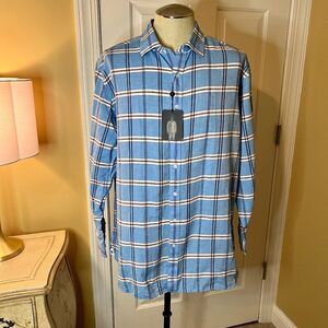 NWT Men's Haspel New Orleans Linen Cotton Button Front Blue Plaid Shirt XXL 2XL